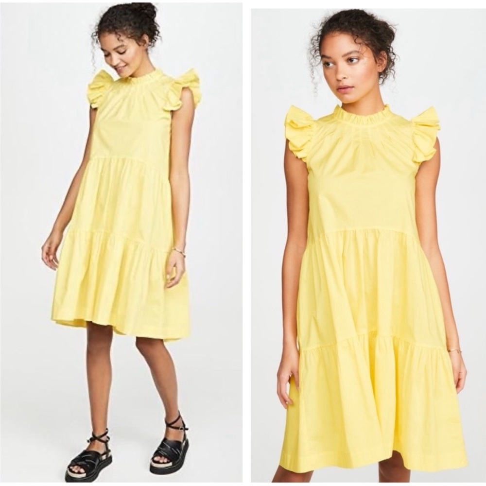 Sea NY Tabitha Tiered Babydoll Dress Size 6 Yellow Ramie Cotton.      L4